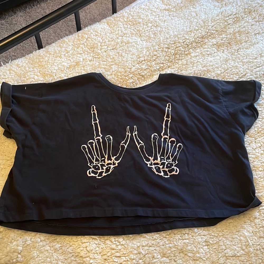 Middle finger skeleton crop top